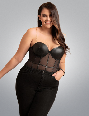 Wet-Look Mesh Bodysuit - Seductive Sheen, Stretchy Mesh, and Contemporary Design Jo